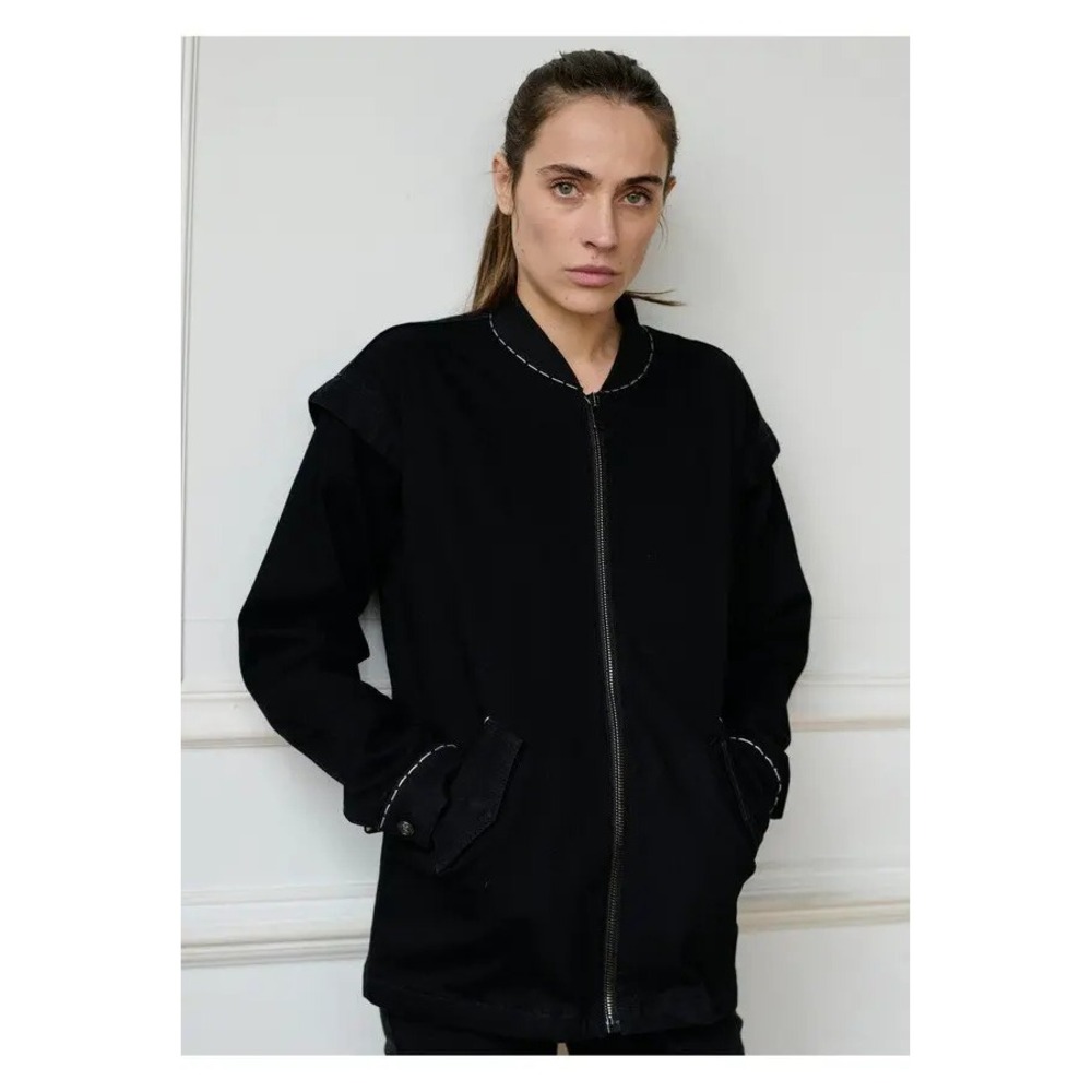 Tt Studios Sage Jacket Bomber Contrast Stitch Zip Front Black Size XS‎